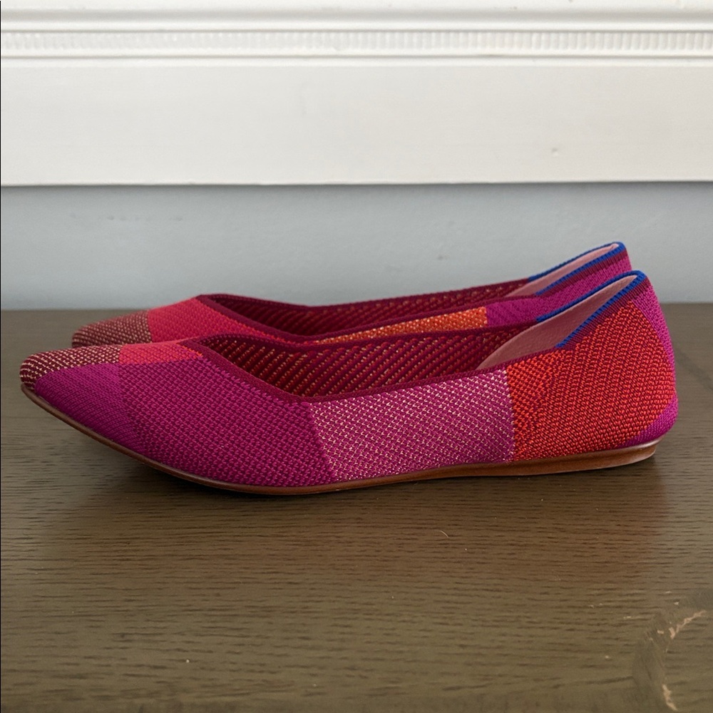 Rothy's the Point Metallic Pomegranate Vibrant Pink and Red Plaid - Picture 4 of 8